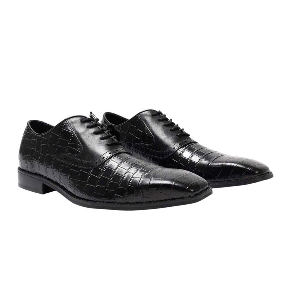 Giorgio Mens Croc Full Grain Leather Oxford Shoes / Black